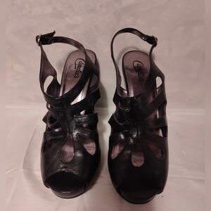 Candie's Strappy Black Peep-Toe Heels